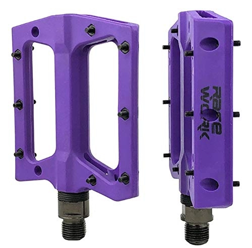 Mountain Bike Pedal : Concise Composite Flat MTB Mountain Bicycle Pedals Nylon Fiber Big Foot Road Bike Bearing pedales mtb (Color : Purple)