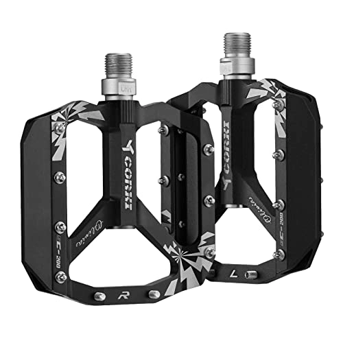 Mountain Bike Pedal : corki Cycles Extra Large Flat Mountain Bike Pedals, Aluminum Alloy MTB Pedals, 4” Wide Platform Pedals - 9 / 16” - Black