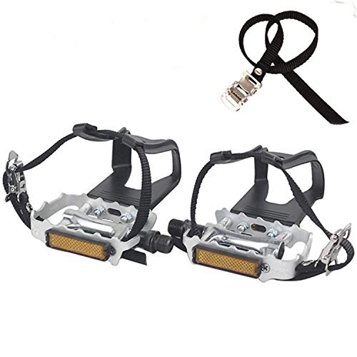 Mountain Bike Pedal : COZYROOMY Bike Pedals with Clips and Straps for Outdoor Cycling and Indoor Stationary Bike 9 / 16-Inch Spindle Resin / Alloy Bicycle Pedals.