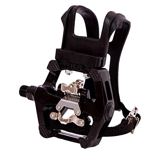 Mountain Bike Pedal : COZYROOMY SPD pedals - Hybrid pedal with clips and straps, Suitable for indoor exercise bikes, Spin Bike and all bikes with 9 / 16" axles. 6 Month Warranty.