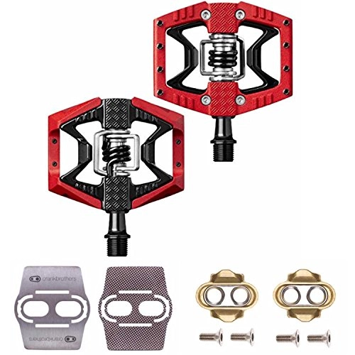 Mountain Bike Pedal : CRANKBROTHERS Double Shot 3 Bike Pedals Pair (Red / Black) with Premium Cleats and Shoe Shields