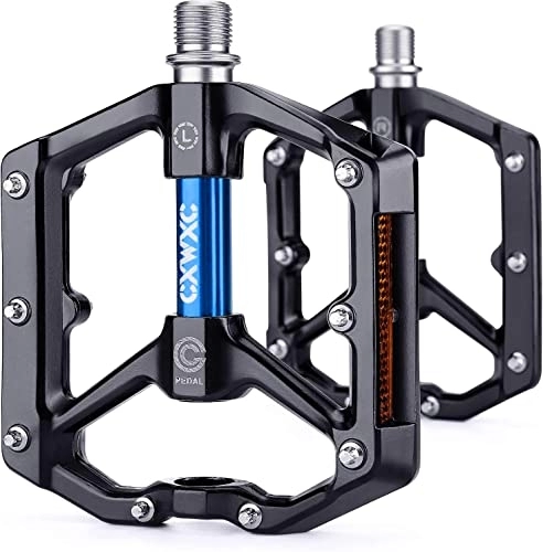 Mountain Bike Pedal : CXWXC Bicycle Pedals with 3 Reflectors and Sealed Layer Aluminium Alloy Wide Platform Pedals Bicycle 9 / 16 Inch Lightweight Non-Slip for Mountain Bike, Road Bike, City Bike (Blue)