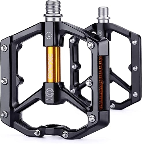 Mountain Bike Pedal : CXWXC Bicycle Pedals with Reflectors and 3 Sealed Layers Aluminium Alloy Wide Platform Pedals Bicycle 9 / 16 Inch Lightweight Non-Slip for Mountain Bike, Road Bike, City Bike