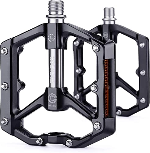 Mountain Bike Pedal : CXWXC Bicycle pedals with reflectors and 3 sealed layers, aluminium alloy, wide platform pedals, bicycle, 9 / 16 inches, lightweight, non-slip for mountain bike, road bike, city bike