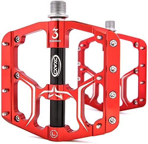 Mountain Bike Pedal : CXWXC Pedals Bicycle MTB Pedal 9 / 16 Inch Non-Slip Bicycle Pedal Mountain Bikes Platform Pedals Aluminium Alloy Surface 3 Sealed Bearings for MTB BMX Road Bike (Red)