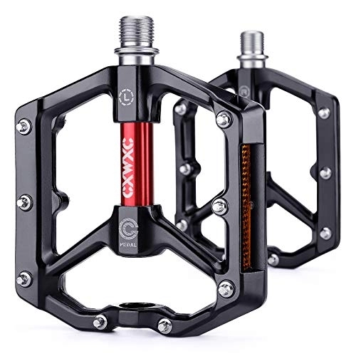 Mountain Bike Pedal : CXWXC Road / MTB Bike Pedals - Aluminum Alloy Bicycle Pedals - Mountain Bike Pedal with Removable Anti-Skid Nails (A: Black-Red)