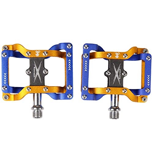 Mountain Bike Pedal : Cycling Bike Pedals Pedals MTB Bike Platform Pedals, 9 / 16" Wide Plus Aluminium Alloy Flat Cycling Pedals 3 Sealed Bearing Axle For Mountain BMX Road Bikes Biking Accessories ( Color : Blue+Gold )