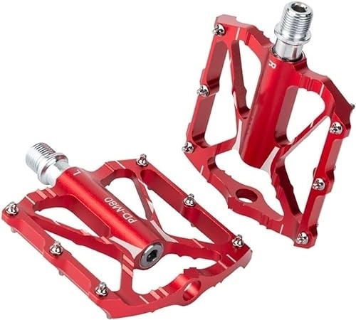 Mountain Bike Pedal : cycling pedals, cleat, CNC Aluminum Alloy Platform Pedals Anti-Skit With Cleats 3 Sealed Bearings For Folding Road Mountain Bike BMX MTB Cycling 9 / 16" Pedals (Color : Red) (Color : Rood)