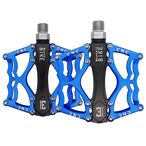 Mountain Bike Pedal : DeepRoar Mountain Bike Pedals 9 / 16" Cycling Sealed 3 Bearing Pedals, Non-Slip Surface Pedals Made of Aluminum Alloy, Suits for Road and Mountain Bike (Blue)