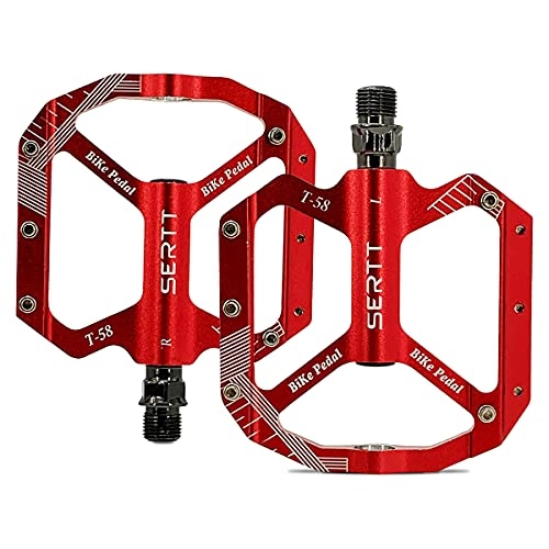 Mountain Bike Pedal : DERVISH Mountain Bike Pedals MTB Pedals Bicycle Flat Pedals , Aluminum Alloy CNC with Removable Anti-Skid Nails Bicycle Pedals , 9 / 16" Sealed Bearing, for Mountain Road BMX MTB Bike (Red)