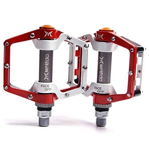 Mountain Bike Pedal : DHJZS Bicycle Pedals Mountain Bike Anti-Skid Pedals Aluminum Alloy Pedals Bicycle Bearings Pedals Ultra-Light Bicycle Pedals Red White (Color : Red)