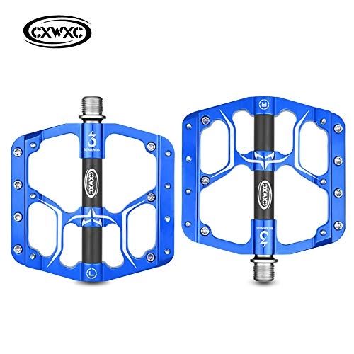 Mountain Bike Pedal : DishyKooker Bicycle Pedal Flat MTB Road 3 Bearings Bicycle Pedals Mountain Bike Pedals Wide Platform Pedal CX-V15 blue Free size