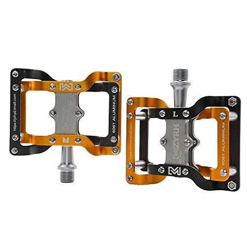 Mountain Bike Pedal : DishyKooker MZYRH Bicycle Pedals Ultralight Aluminum Cycling Sealed Bearing Pedals CNC Machined MTB Mountain Bike Accessories MZ-Y02 black gold Universal diameter 14mm
