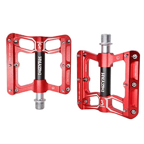 Mountain Bike Pedal : DROHOO 1Pair Mountain Bike Non-slip Flat Pedals Aluminum Alloy 3 Sealed Bearings Pedals, Red