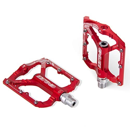 Mountain Bike Pedal : DSFHKUYB Mountain Bike Pedal, Aluminum Alloy Wide Platform Pedal with 12 Anti-Skid Pins for Road Mountain MTB Bike, Red