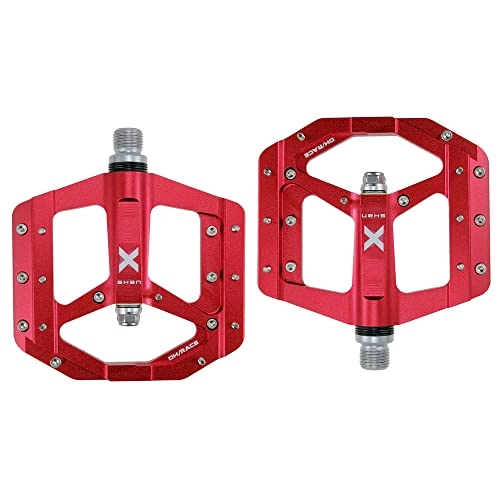 Mountain Bike Pedal : DSFHKUYB Mountain Bike Pedals Aluminum Alloy Bicycle Flat Pedals Non-Slip for Road Bikes, BMX MTB Bike Accessories Cycling Sealed Bearing Pedals, Red