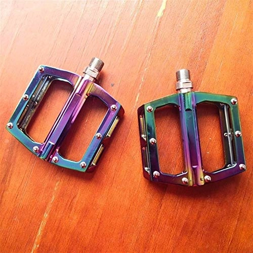 Mountain Bike Pedal : Durable Flat Pedal Bicycle Pedals Ultralight Aluminum Alloy Bearing Mountain Bike Pedal Non-slip Pedals Bike Parts (Color : Rainbow)