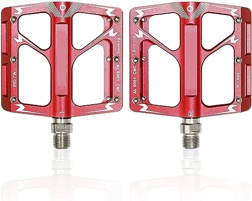 Mountain Bike Pedal : Durable pedals Sturdy pedals Lightweight pedals Alloy Platform Pedals 3 Sealed Bearings Pedals MTB Anti-Skit Pedals With Cleats 9 / 16" For Folding Road Mountain Bike BMX Cycling (Color : Red, Size :