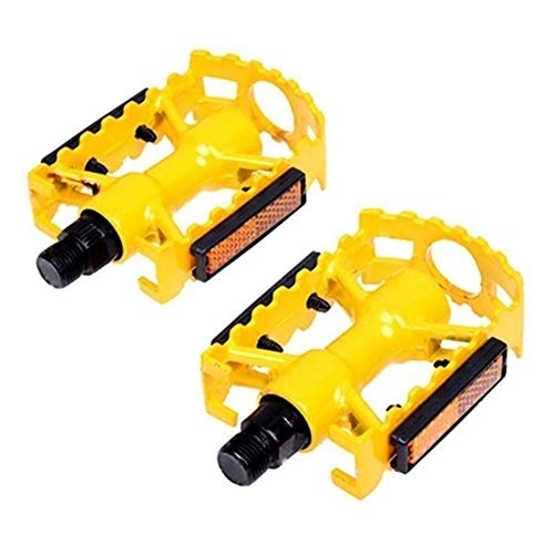 Mountain Bike Pedal : DWSLY Bicycle mountain bike pedal MTB BMX Cycling Road Mountain Bike Bicycle Aluminum Flat Cage Platform Pedals Suitable for mountain bikes, folding bikes (Color : Yellow)
