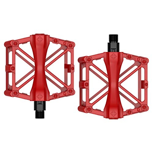 Mountain Bike Pedal : ElecMate Bike Pedals Mountain Bike Pedals Aluminum Alloy Bicycle Pedals, 9 / 16 CNC Machined Large Platform and Antiskid-Red