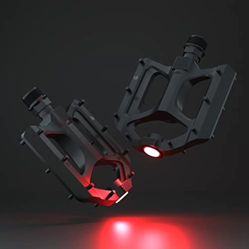 Mountain Bike Pedal : Emeili 1 Pair Mountain Bike Pedals Aluminum Alloy MTB Pedals with Lights Anti Slip DU Bearing Wide Bicycle Flat Pedals for Moun