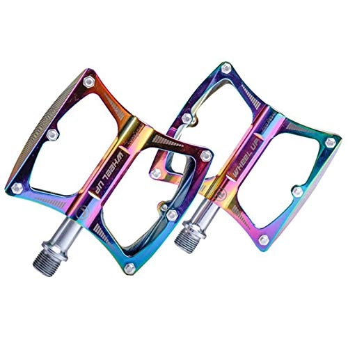 Mountain Bike Pedal : Esenlong 1 Pair Bike Pedals Bicycle Pedals Dazzling Non- slip Bike Pedals Aluminum Alloy Flat Cycling Pedal for Road Mountain Bike (Colorful)