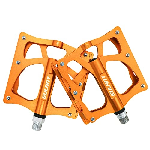 Mountain Bike Pedal : EULANT Bike Pedals Flat Cycle Pedals Wide Platform Aluminium Bicycle Pedal for MTB BMX Road Bike, CNC 3 Sealed Bearings 9 / 16 inch, Anti-skid Screws, Gold