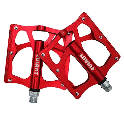 Mountain Bike Pedal : EULANT Bike Pedals Flat Cycle Pedals Wide Platform Aluminium Bicycle Pedal for MTB BMX Road Bike, CNC 3 Sealed Bearings 9 / 16 inch, Anti-skid Screws, Red
