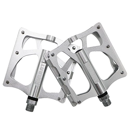 Mountain Bike Pedal : EULANT Bike Pedals Flat Cycle Pedals Wide Platform Aluminium Bicycle Pedal for MTB BMX Road Bike, CNC 3 Sealed Bearings 9 / 16 inch, Anti-skid Screws, Silver