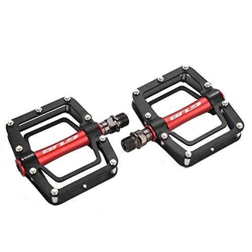 Mountain Bike Pedal : EVTSCAN Mountain Bike Pedals Bicycle Pedal, 1 Pair Aluminum Alloy Flat Cycling Pedals for Mountain Bikes Accessory(Black + Red)