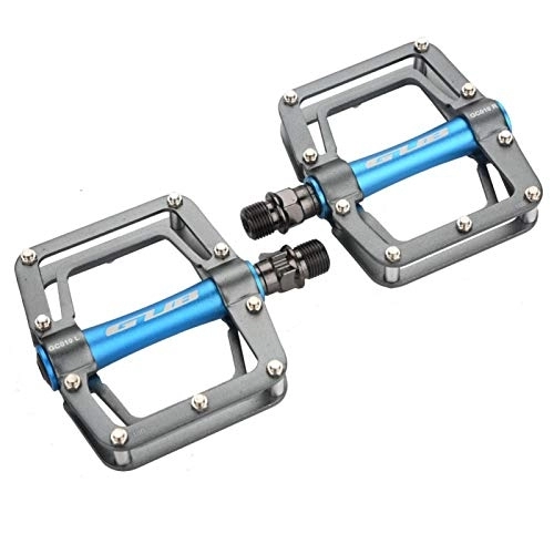 Mountain Bike Pedal : EVTSCAN Mountain Bike Pedals Bicycle Pedal, 1 Pair Aluminum Alloy Flat Cycling Pedals for Mountain Bikes Accessory(Titanium Color + Blue)