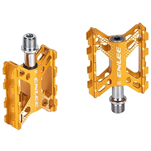 Mountain Bike Pedal : F Fityle Bike Pedals, DU+ Bearings Mountain Bike Pedals, 9 / 16" Screw Thread, Steel Spindle Road Bike Pedals for MTB BMX Folding Bikes, Gold