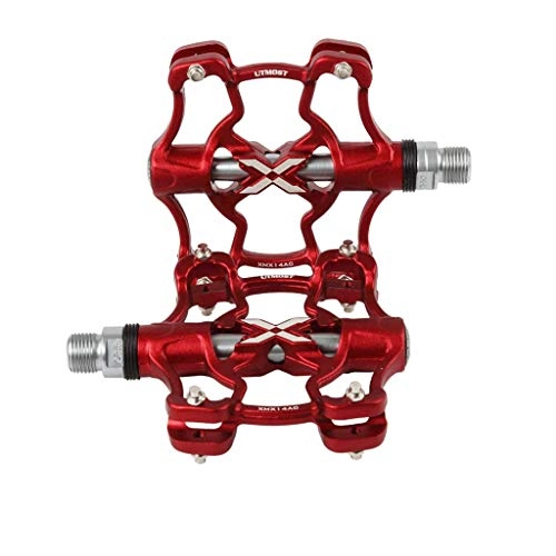 Mountain Bike Pedal : FCSW Bike Pedals, Aluminum Alloy Mountain Bike Pedals Platform DU Sealed Palin Sealed Bearings Bicycle Pedals (color : RED)