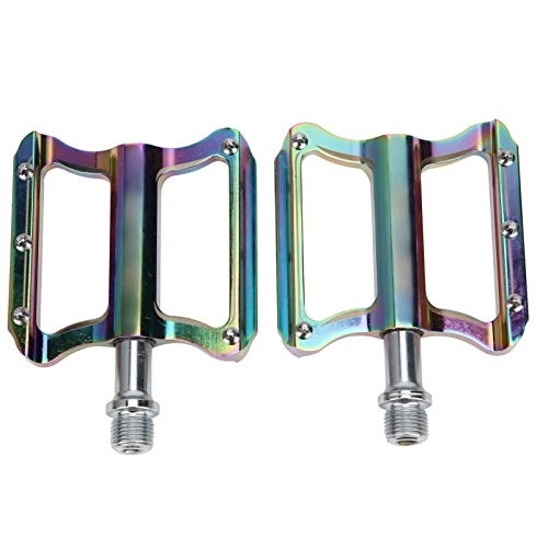 Mountain Bike Pedal : FECAMOS Flat Bicycle Pedals, Rich Texture Electroplating Process Colorful Mountain Bike Pedals with 10 Non‑slip Nails for Mountain Bikes