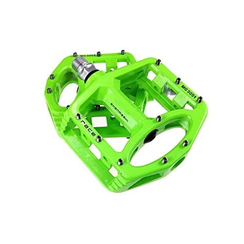 Mountain Bike Pedal : FiveShops Magnesium Alloy Bike Pedals 9 / 16Anti-Slip Durable Sealed Bearing Large Flat Platform for Mountain Bike Road Bicycle for Various Bicycles (Color : Green)