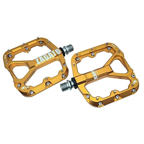 Mountain Bike Pedal : FiveShops Mountain Bike Pedals 9 / 16", 3 Bearing Mountain Bike Pedals Aluminum Metal Colorful with Anti-Skid Nail Non-Slip CNC Machined Cycling for MTB BMX Road Bike (Color : Gold)