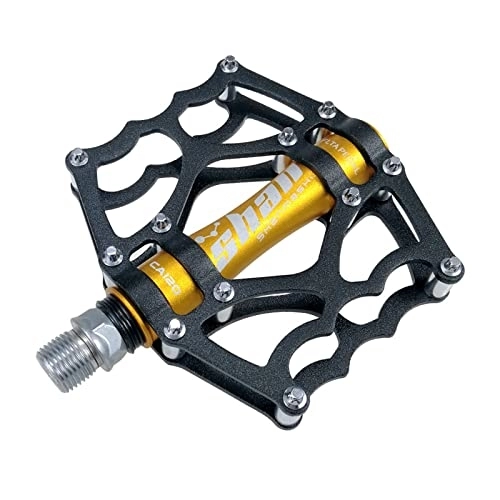 Mountain Bike Pedal : FiveShops Mountain Bike Pedals9 / 16 MTB Bicycle Pedals, Sealed Bearing Bicycle Pedals Aluminum Alloy Flat Road Bike Pedals Pedals Flat Anti-Slip for various bikes (Color : Black Gold)
