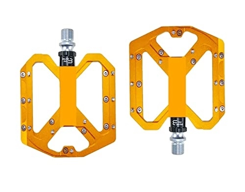 Mountain Bike Pedal : Flat CNC Bicycle Pedal Mountain Bike 6 Bearing Pedal Road Bicycle Pedal replace (Color : Golden)