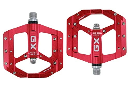 Mountain Bike Pedal : Flat foot pedal Sealed Bike Pedals CNC Aluminum Body For MTB Road Mountain Bike 3 Bearing Bicycle Pedal parts (Color : Red)