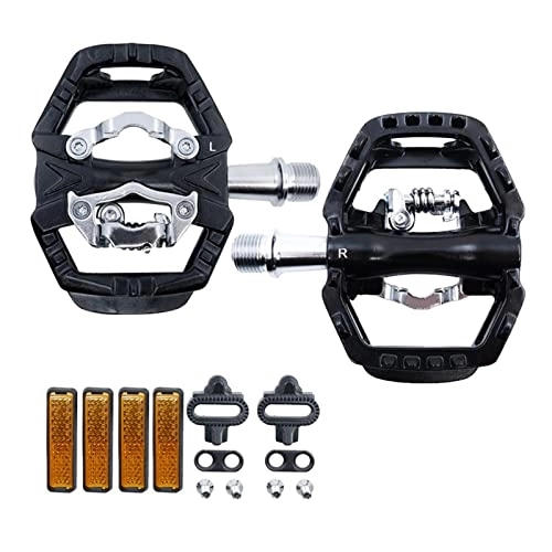 Mountain Bike Pedal : FMOPQ MTB Pedals Aluminum SPD Flat Dual Purpose Self-Locking Mountain Bike Pedals with Clips Reflective Bike Parts (Color : ZP-109S)