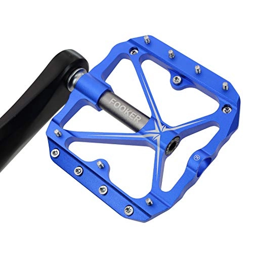 Mountain Bike Pedal : FOOKER Mountain Bike Pedals Non-Slip Bike Pedals Platform Bicycle Flat Alloy Pedals 9 / 16 Needle Roller Bearing (Blue IT Needle Roller Bearing)