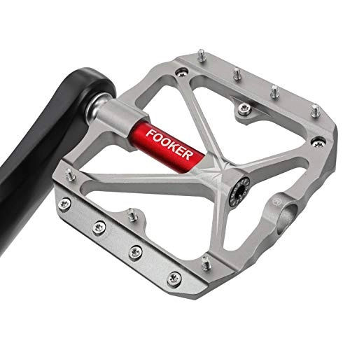 Mountain Bike Pedal : FOOKER Mountain Bike Pedals Non-Slip Bike Pedals Platform Bicycle Flat Alloy Pedals 9 / 16 Needle Roller Bearing (IT RED Needle Roller Bearing)