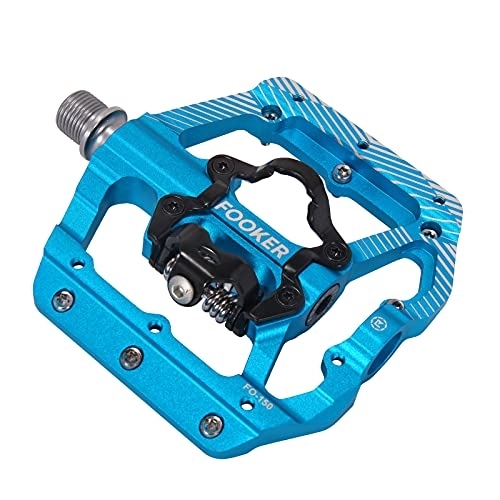Mountain Bike Pedal : FOOKER MTB Mountain Bike Pedals 3 Bearing Flat Platform Compatible with SPD Dual Function Sealed Clipless Aluminum 9 / 16" Pedals with Cleats for Road (Blue 3 Bearings)