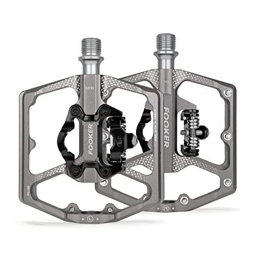 Mountain Bike Pedal : FOOKER MTB Mountain Bike Pedals, Dual Function Flat and SPD Pedal, 3 Sealed Bearing Flat Platform Compatible with SPD Clipless Pedal Aluminum 9 / 16" Pedals with Cleats for Road Mountain BMX MTB