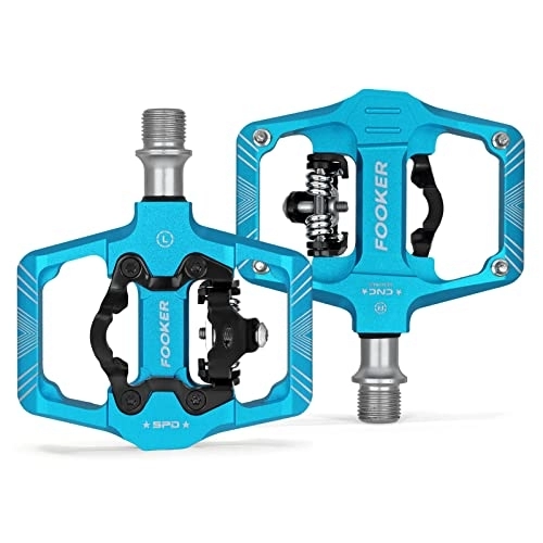 Mountain Bike Pedal : FOOKER Pedals, MTB Mountain Bike Pedals Aluminum Pedals Compatible with Dual Function Sealed Clipless Pedals 9 / 16" Bicycle Pedals with Cleats for Road, MTB, Mountain Bikes Blue