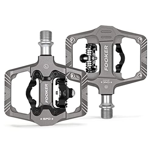 Mountain Bike Pedal : FOOKER Pedals, MTB Mountain Bike Pedals Aluminum Pedals Compatible with Dual Function Sealed Clipless Pedals 9 / 16" Bicycle Pedals with Cleats for Road, MTB, Mountain Bikes TI