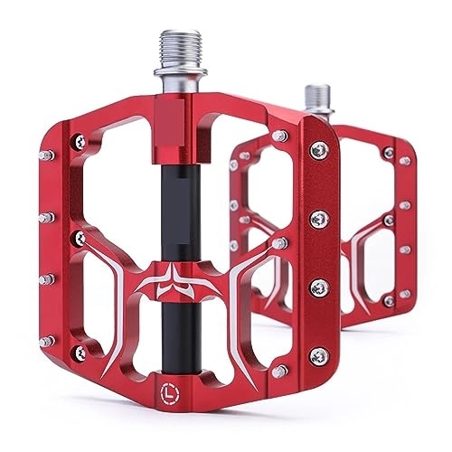Mountain Bike Pedal : footboard Ultra-light Flat Foot Anti-skid Bicycle Pedal CNC Aluminum Alloy Wide Seal 3 Bearing Mountain Bike Road Bike Pedal Cycling Parts Perfect for replacing your old parts. (Color : Red)