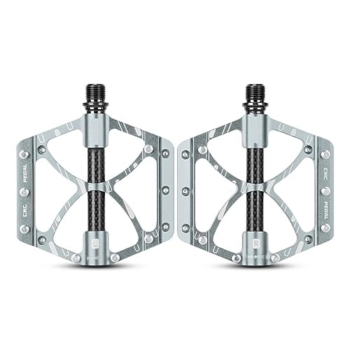 Mountain Bike Pedal : footboard Ultra-light Mountain Bike Pedals Flat Wide CNC Aluminum Alloy Bearing Carbon Tube With Cleats Mtb Bicycle Pedals Perfect for replacing your old parts. (Color : Light Grey)