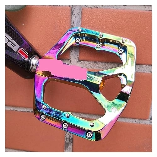 Mountain Bike Pedal : footboard Ultralight Flat Foot Wide Dazzling Mountain Bike Bicycle Pedal Non-slip Road Car Bearing Labor Saving Folding Bicycle Pedal Perfect for replacing your old parts. (Color : Color)