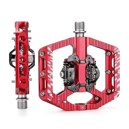 Mountain Bike Pedal : footboard Ultralight Non-Slip Double-sided Lock Mountain Bike Pedals Aluminum Alloy Sealed 3 Bearing Flat Platform SPD MTB Bicycle Pedal Perfect for replacing your old parts. (Color : Red)